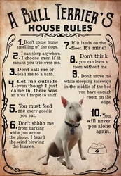 Easter Decor Tin Sign A Bull Terrier 's House Rules for Lovers for Bars Club Cafes Pubs Wall Art Mothers Day Metal Signs