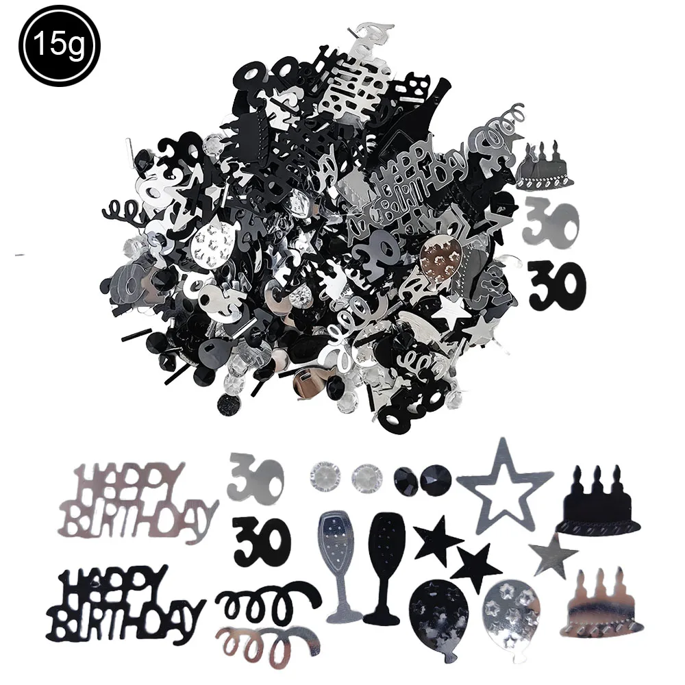 Schwarz-Silber-Konfetti, 30/40/50/60, alles Gute zum Geburtstag, Dekoration, Metallfolie, Konfetti-Streuer, Schwarz-Silber, Party-Tischdekoration für Männer – Detail 4