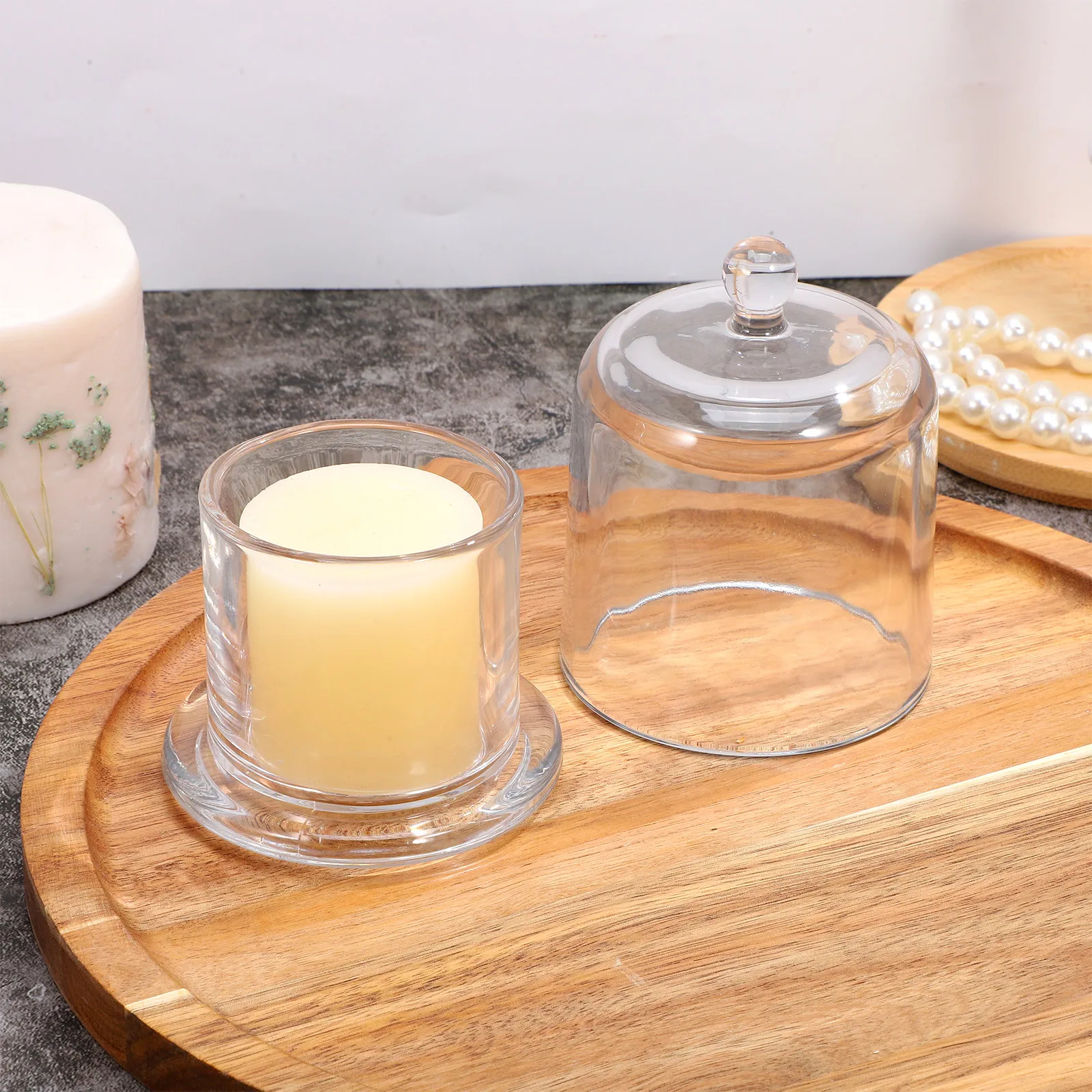 

1Set Glass Candy Jar Cup Transparent Glass Dome Household Holder Decorative Wax Container Wax Cup