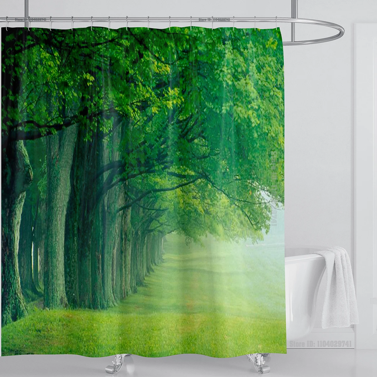 Modern 3D Printing Forest Refreshing Scenery Shower Curtain Waterproof Landscape Green Plant Mountain With Hooks Bathroom Decor