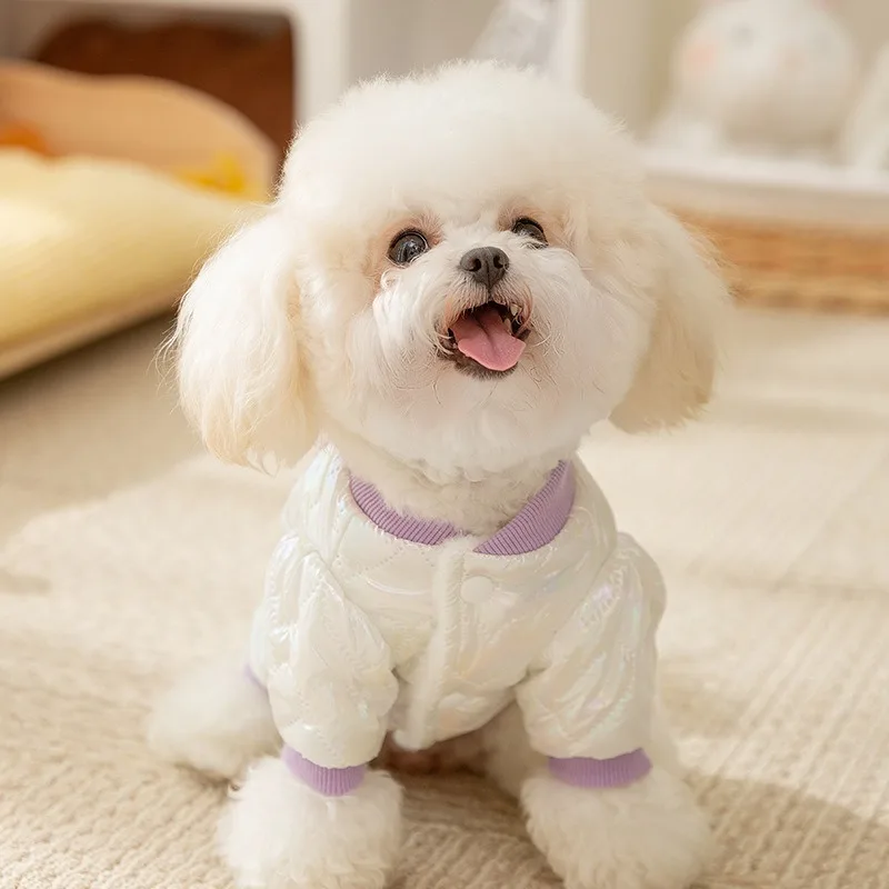 

Korean Version Dog Clothes Autumn and Winter Thickened Warm Puppy Coat Letter Dazzle Laser Cotton Teddy Bichon Clothing