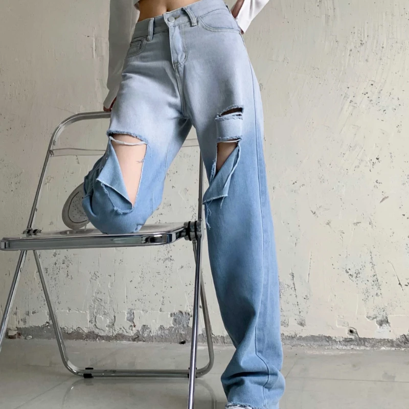 

Джинсы женские свободные Ulzzang простые градиентные универсальные удобные модные студенческие уютные брюки Mujer высокого качества Ins