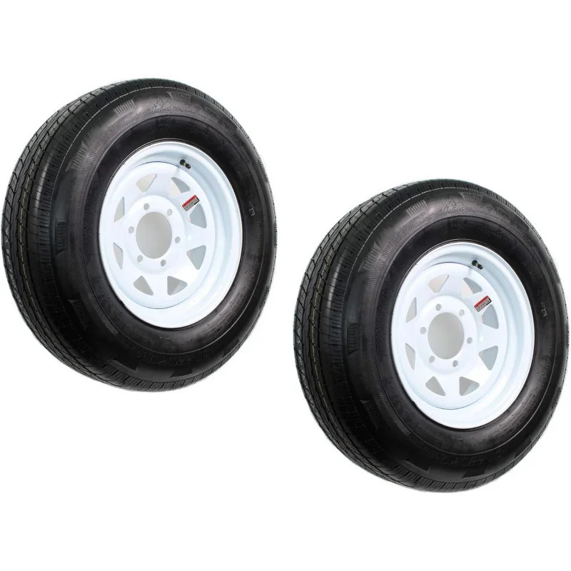 

2-Radial Trailer Tire Rim ST225/75R15 225/75-15 Load Range D 6 Lug Bolt White Spoke Wheel - 6 Year Warranty w/Free Roadside