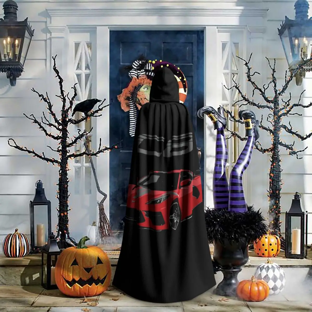 

Red Chevy Corvette C8 Mid Engine Long Hooded Cloak Witch Medieval Costume Cosplay Cape HalloweenParty Adult Unisex