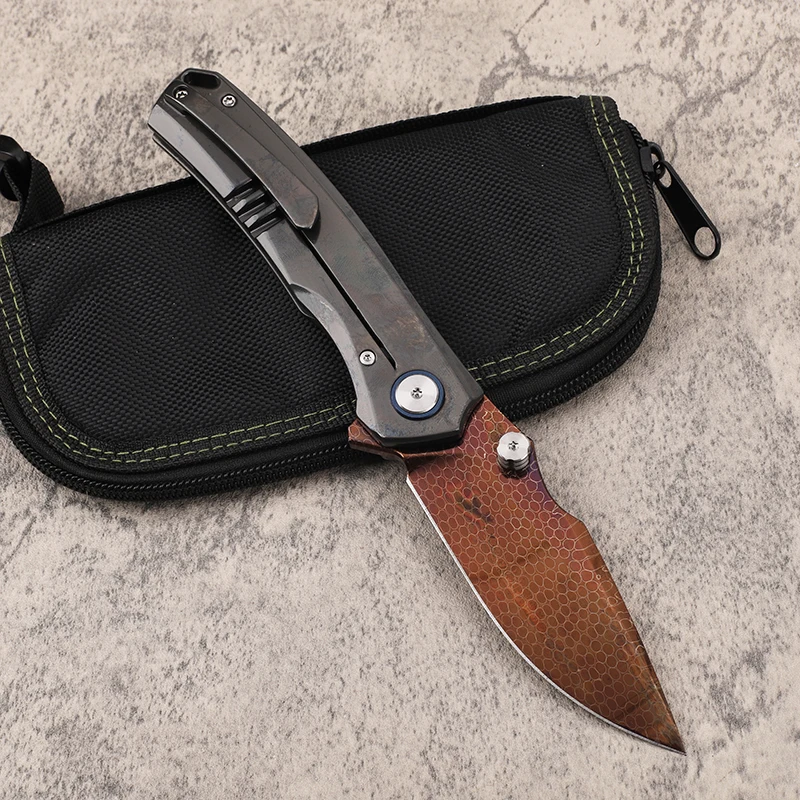 Carbon steel dragon scale pattern Damascus steel 702 zirconium alloy handle survival camping fruit collection EDC knife