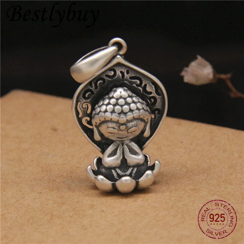 

NEW S999 Pure Silver Retro 3D Cute Lotus Buddha Pendant Retro Thai Silver Matte Frosted Men's and Women's Lucky Jewelry