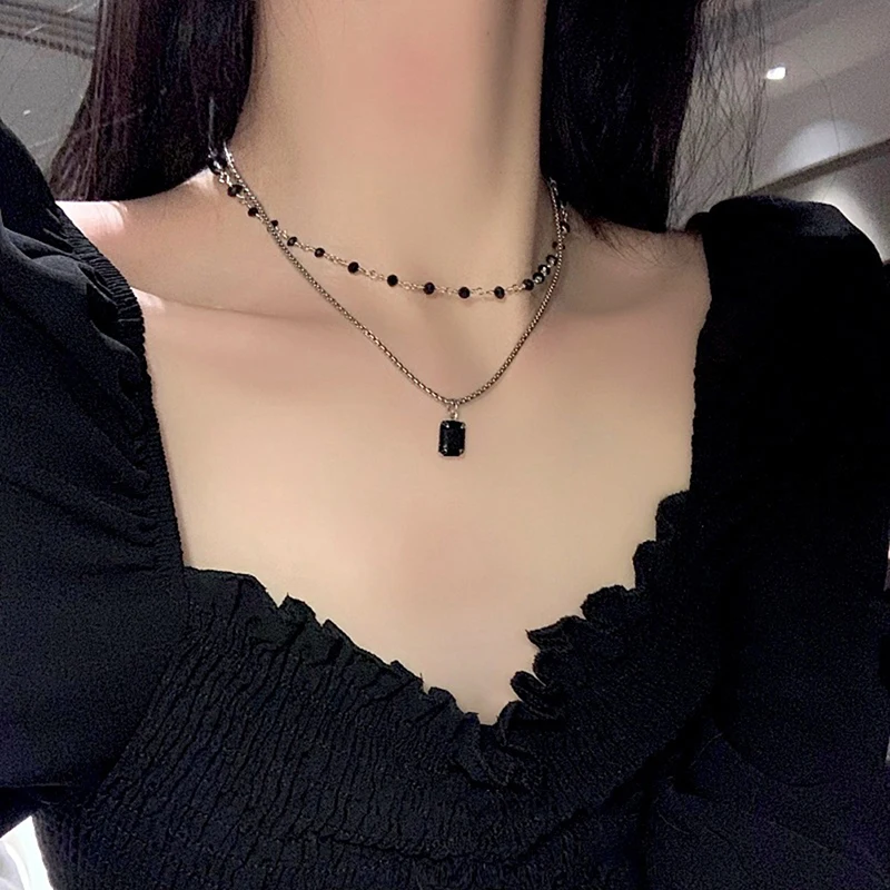 Women Choker Necklace Double Layer Beads Necklace Gift For Friend Silver Color Geometric Necklace Wholesale Collar Jewelry