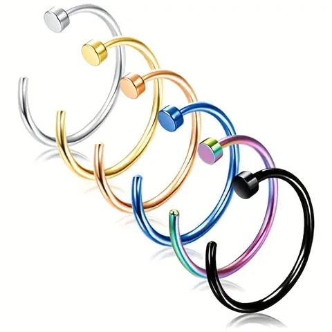 1pcs Stainless Steel Hoop Nose Ring 18G 20G Simple Style Ear Nail Nostril Body Piercing Jewelry 6mm 8mm 10mm 12mm