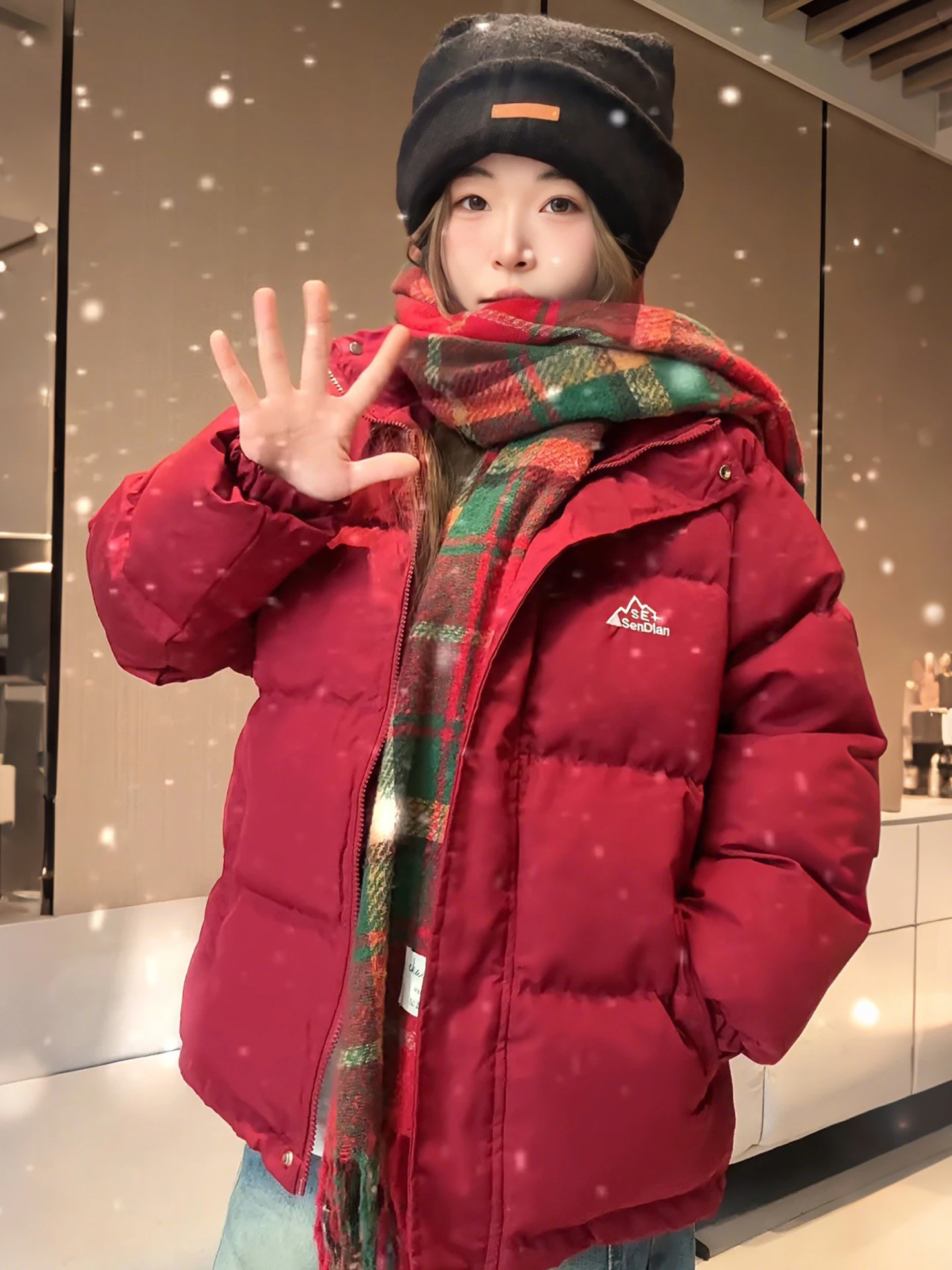 

American Sle ort down Cotton Jaet Couple Outwear Stand Collar Red Bread Sle Warmth Youth Daily Wear Spring 2026