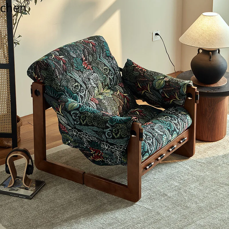 

HXL medieval fabric living room single sofa leisure chair solid wood lazy sofa
