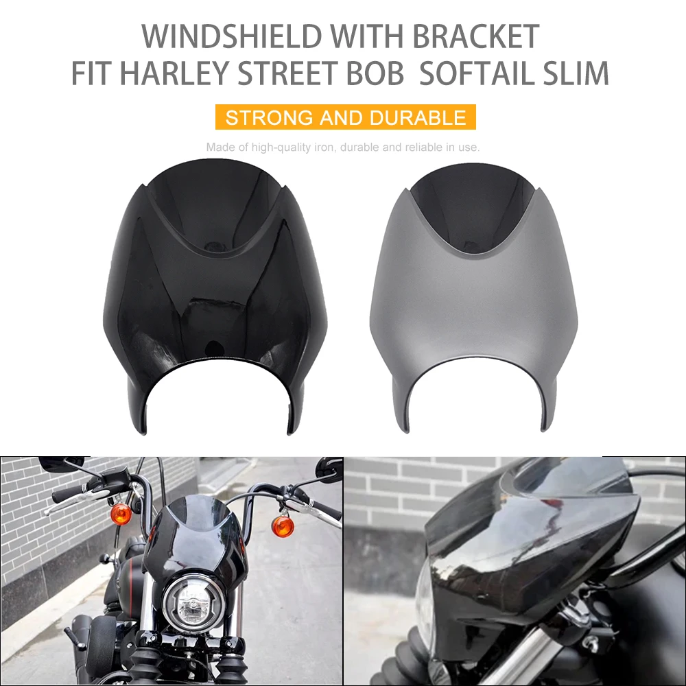 

Fairing Windscreen Cover Headlight Cover Windshield With Bracket Fit Harley Street Bob FXBB Softail Slim FLSL 2018-2023