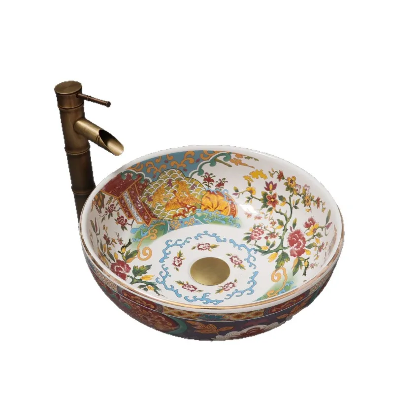 

Винтажная керамическая раковина для ванной комнаты, овальная, для балкона, бытовая