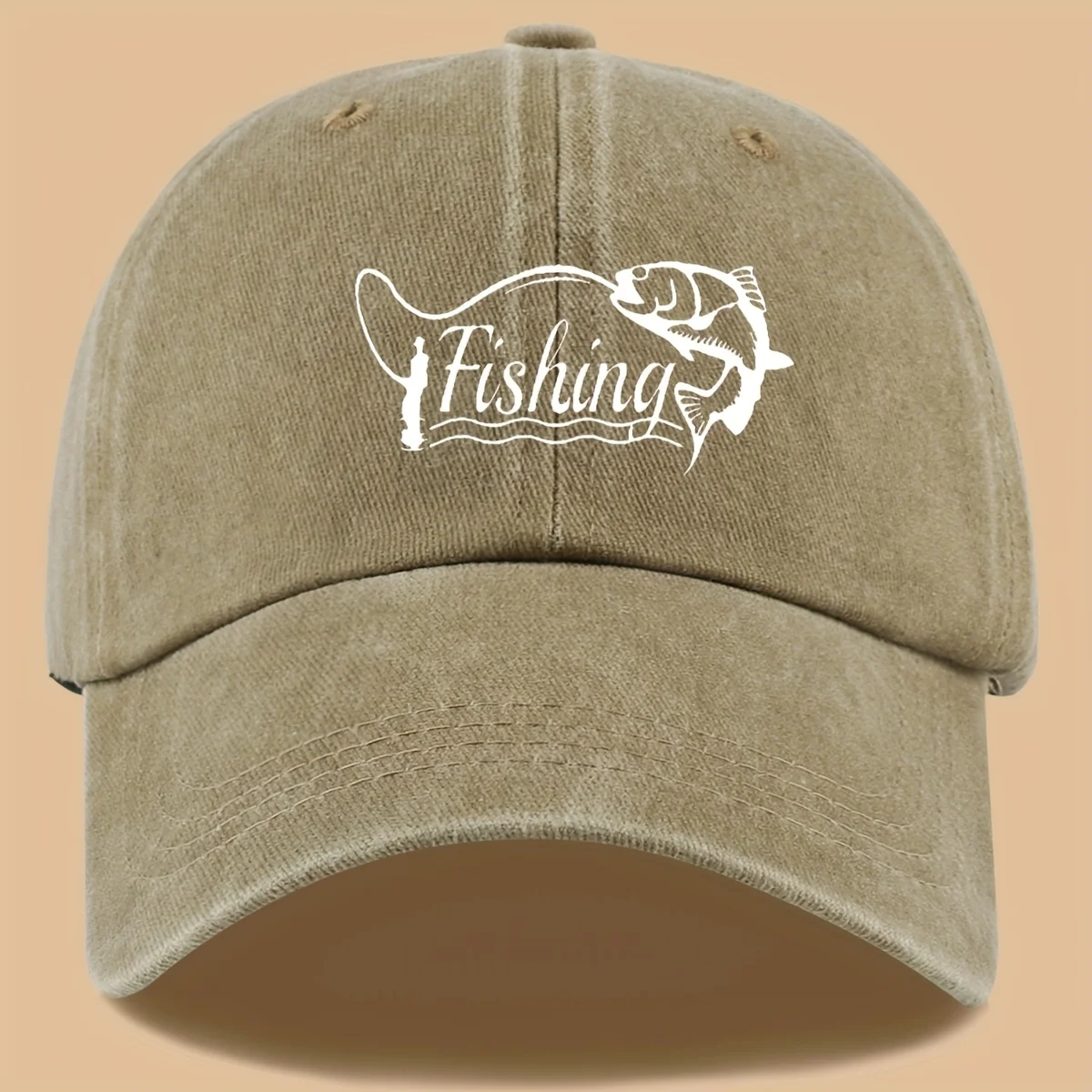 1 Stück Outdoor-Baseballkappe mit „Fishing Fish“-Aufdruck – niedlicher, gewaschener, gebogener Schirm, atmungsaktiver, verstellbarer Unisex-Sonnenhut, geeignet für Radfahren