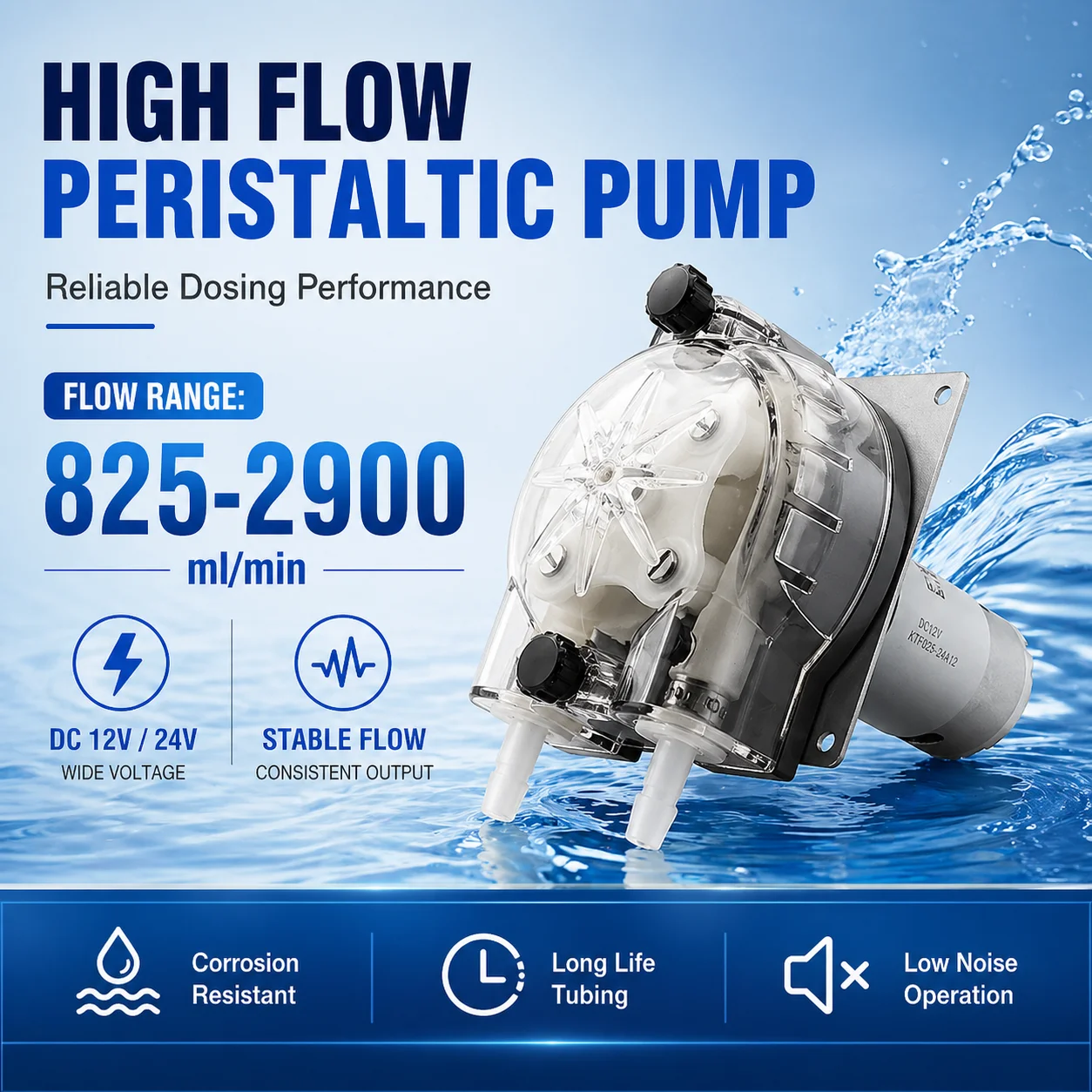 LEFOO LFP403DB 24v 12v Dc Motor Ph Control Micro Peristaltic Dosing Pump 2900min/ml High Flow For Water Treatment Dosing System