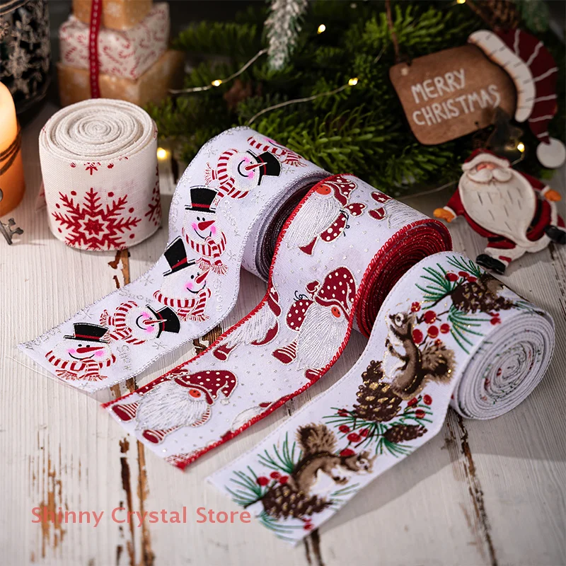 

Christmas Ribbon Wired 2.5 InchChristmas Wired RibbonSanta/Snowman/Snowflake Ribbon For Wreaths Bows Holiday Xmas Decor