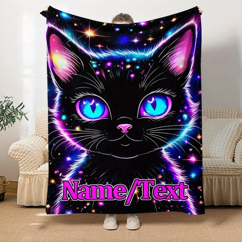 1 قطعة بطانية اسم مخصص مع القطط لطيف طباعة نمط جميع المواسم المنزل لينة مريحة الفانيلا بطانية غرفة نوم مدرب ديكور #4