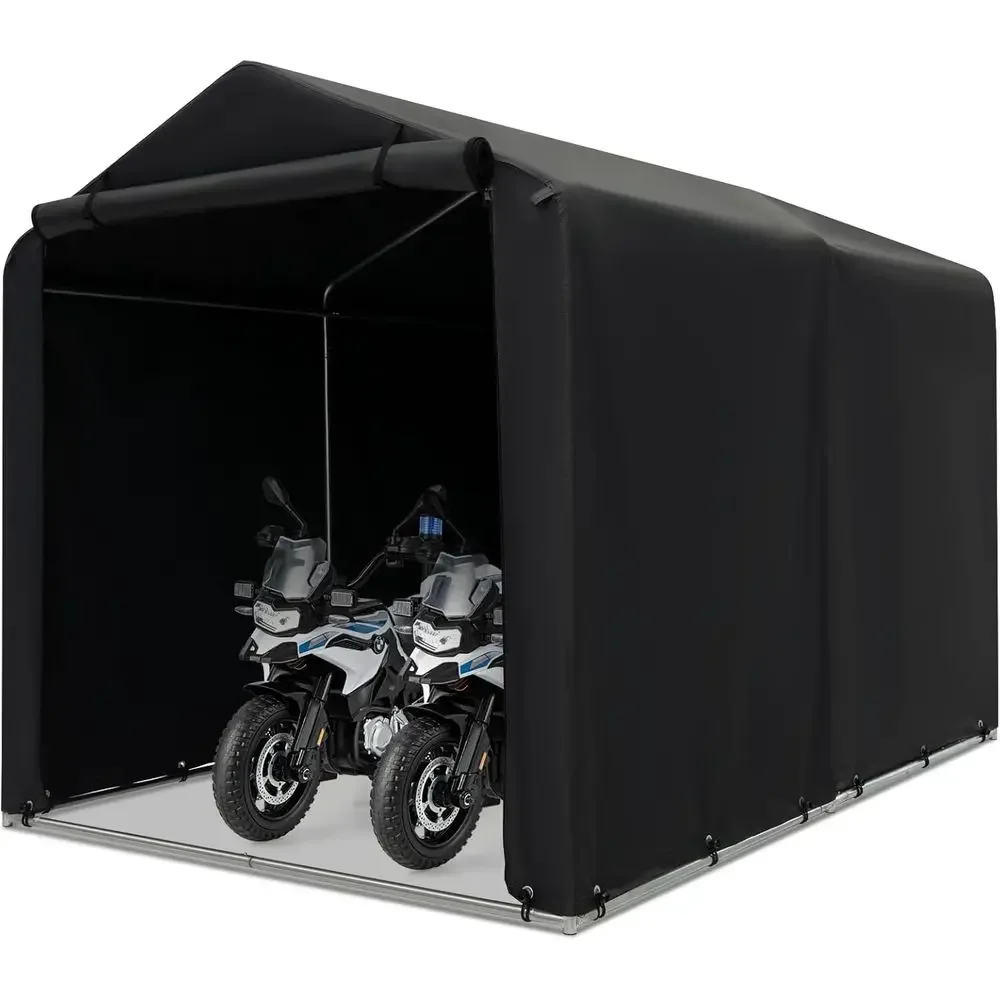 Rugged 7x5.2x5.4ft Motorcycle Shed with Roll-Up Door, Waterproof Cover, and Wind-Resistant Ropes for Outdoor Storage