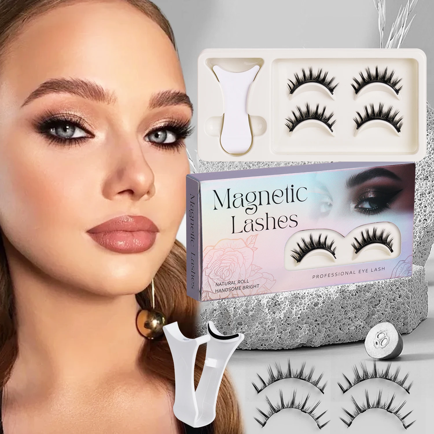 Twee paar valse wimpers van 3D-faux nerts, donzig, zacht, dik, lang en natuurlijk gekruld. Inclusief pincet.