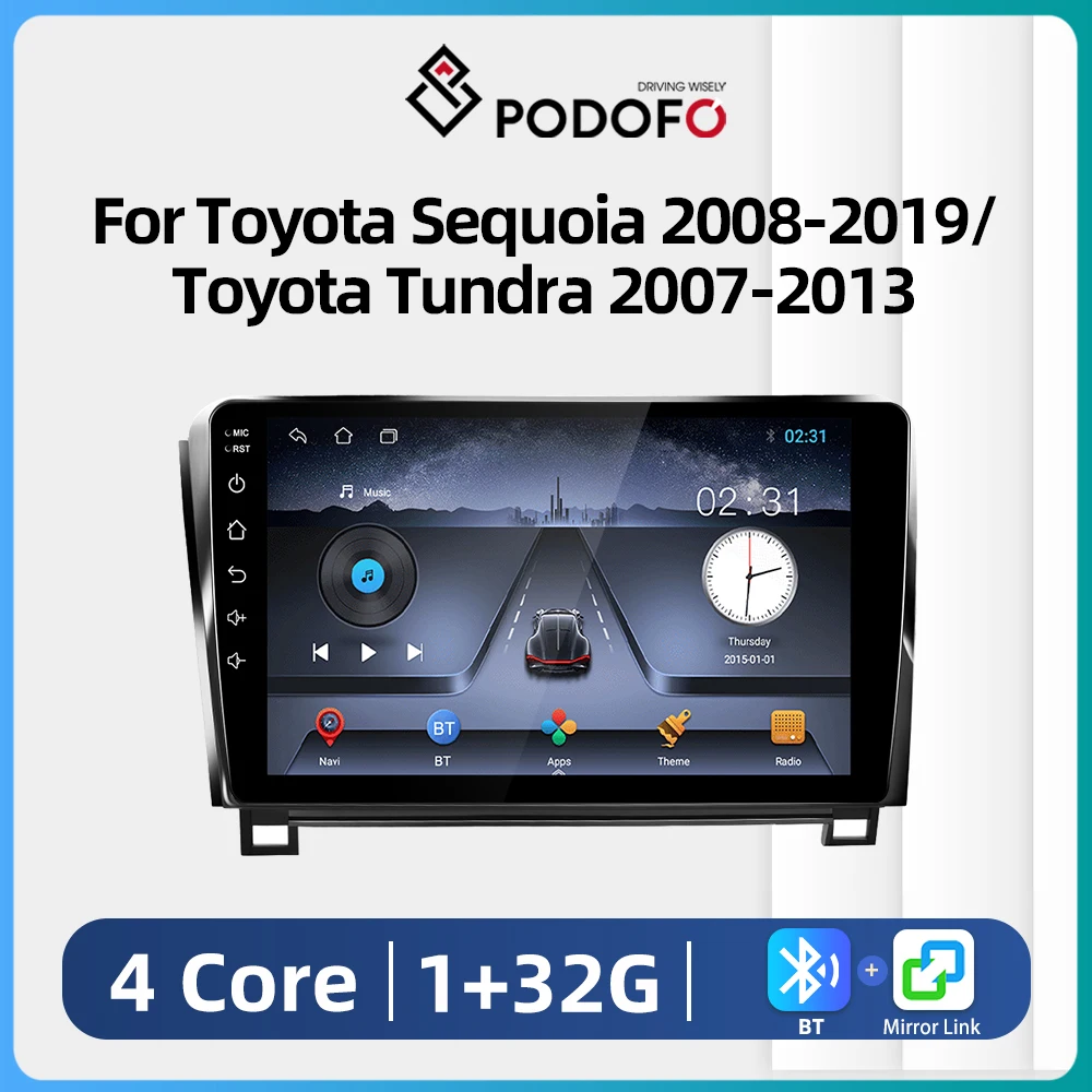 

Автомагнитола Podofo, 2 Din, Android, мультимедийный видеоплеер для Toyota Sequoia 2008-2019, для Toyota Tundra 2007-2013, GPS-навигация