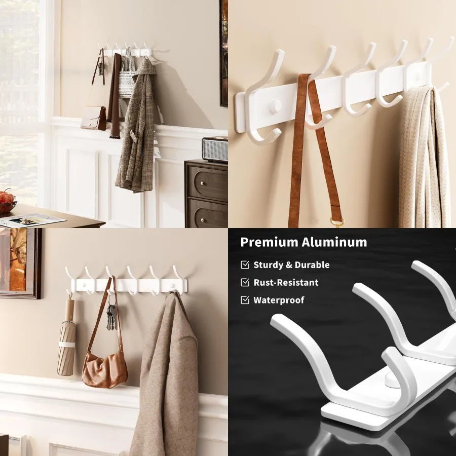 

Белая вешалка для одежды Настенное крепление с 15-дюймовым дугообразным дизайном и 6 крючками для эффективно подвешивания сумок и полотенец в прихожей