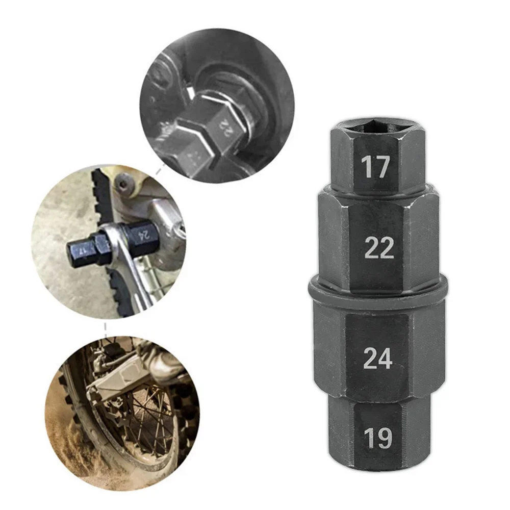 Motorcycle Maintenance Tools 4-in-1 Hex Axle Wrench, 3/8 Inch Drive 17/19/22/24mm Spindle Socket  Front Rear Wheel Disassembly