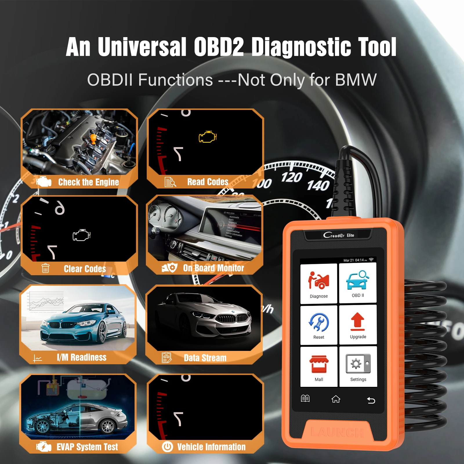 Full System Diagnostic Tool LAUNCH X431 Creader Elite for AUDI / BENZ / BMW / GM  Auto OBD2 Code Reader Scanner