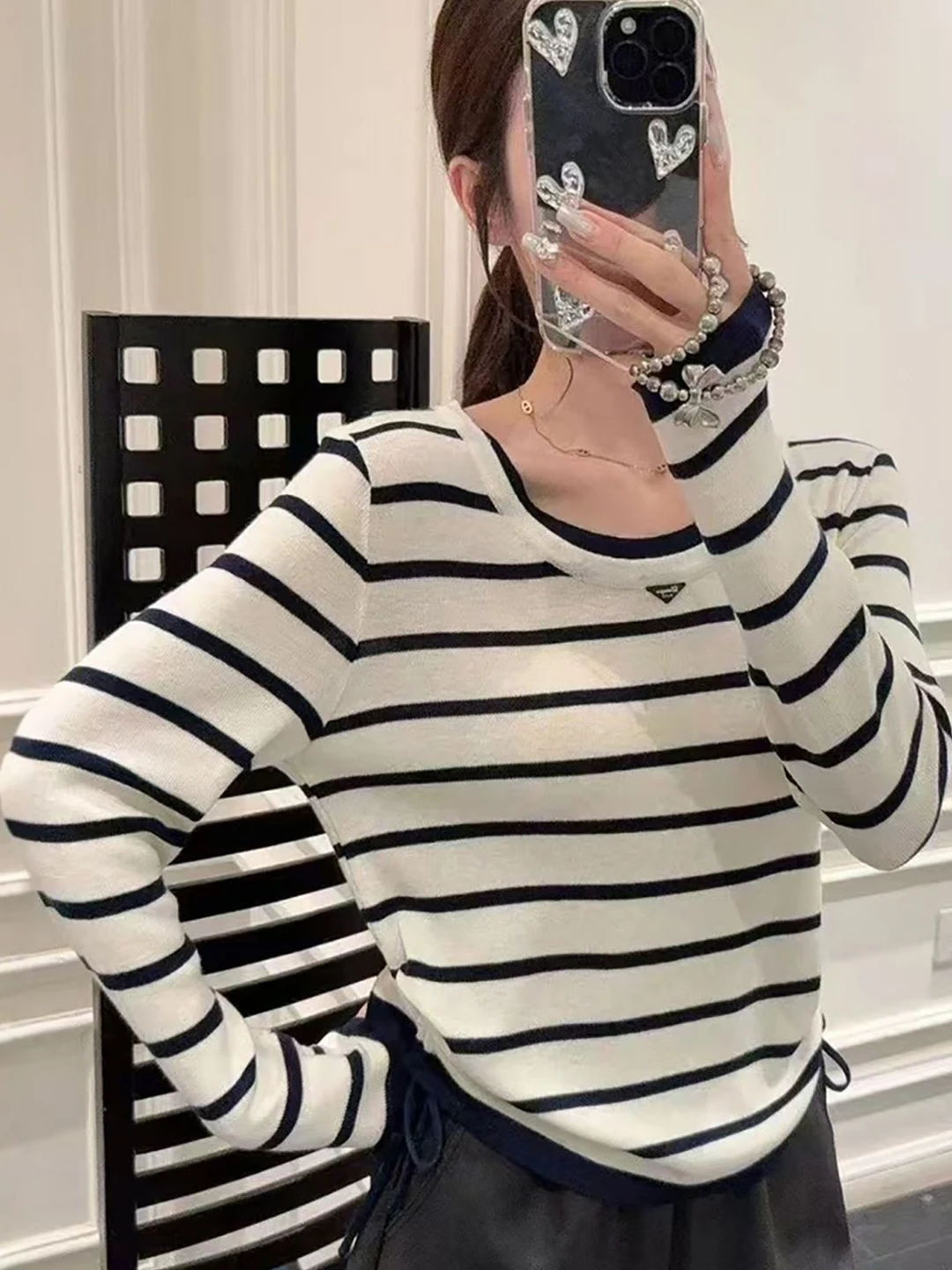

Мягкий вязаный женский свитер с длинными рукавами, в полоску, с цветными блоками, удобный, дышащий, повседневный топ для ранней осени