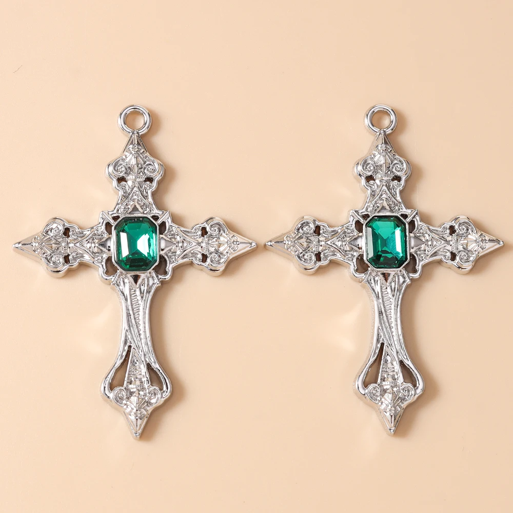 Leslie 5 Stück 54*39mm Prachtvolle Gothic Hip Hop Kristall-Kreuz-Anhänger für Halsketten, Armbänder, Schmuckherstellung, DIY-Basteln – Detail 15
