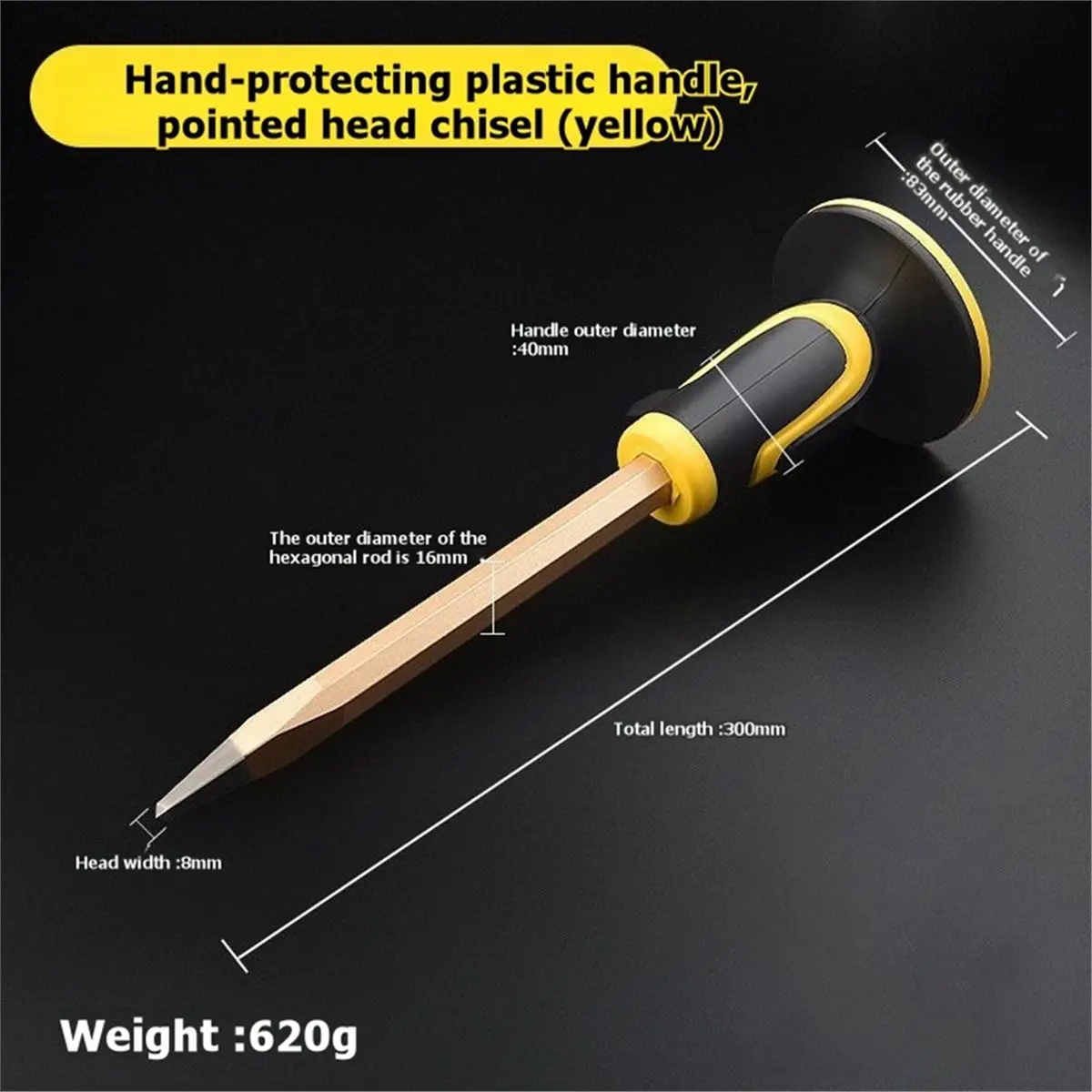 Masonry Chisel Set - 2-Piece Heavy Duty Pointed & Flat Rock Chisels for Brick and Concrete Work