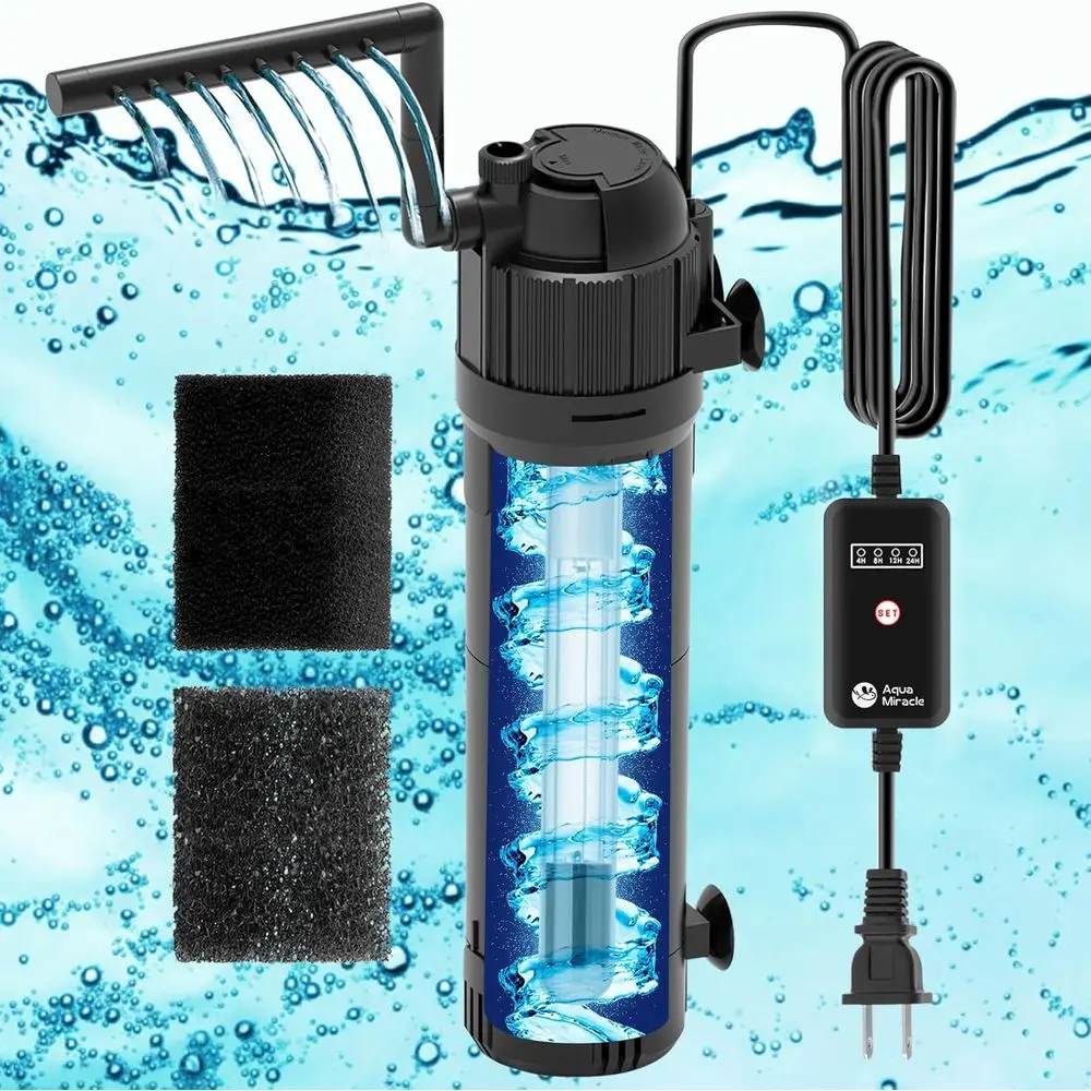 

Aquarium Filter with Timer (4/8/12/24 Hrs), Dual Mode (Aeration/Rainfall) for 40-120 Gallon Tanks, Flow Rate and Direction Adjus
