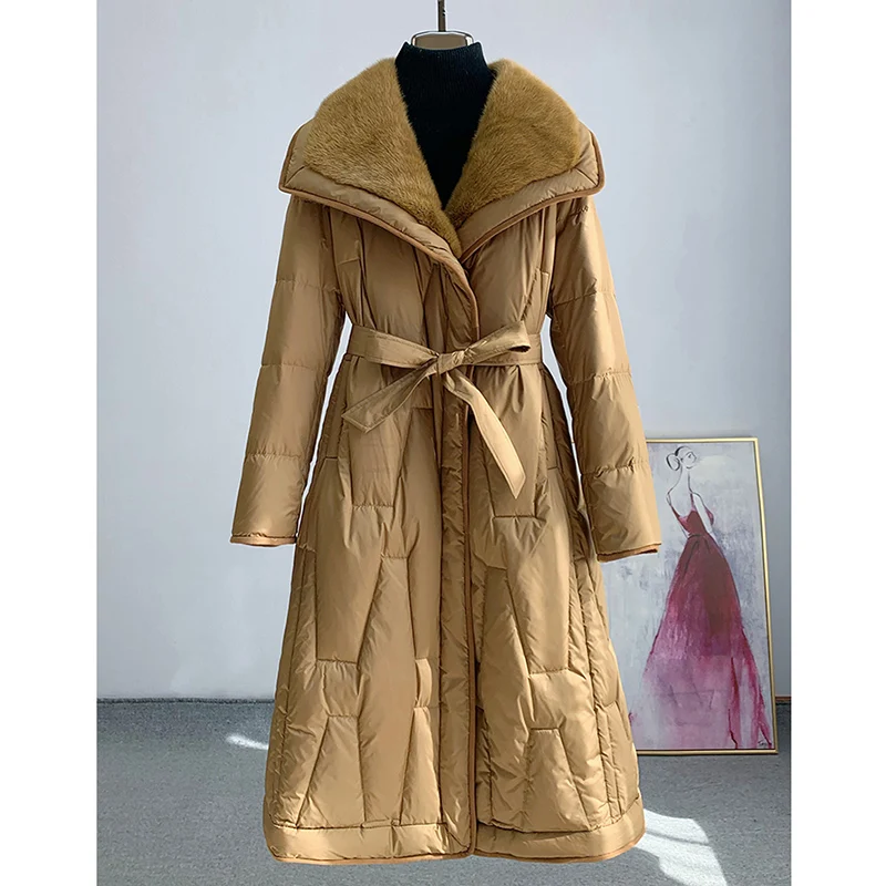 2023 New Winter Women Coat Long Goose Down Jacket With Real Natural Mink Fur Collar Thick Warm Luxury Outwear New Female Coat