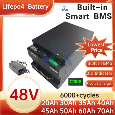 `M-X 48V 20Ah 30Ah 35Ah 40Ah 45ah 50ah 60ah 70Ah Lifepo4 Lithium Battery for 48V Vehicles Golf Cart tricycle Two-wheeler