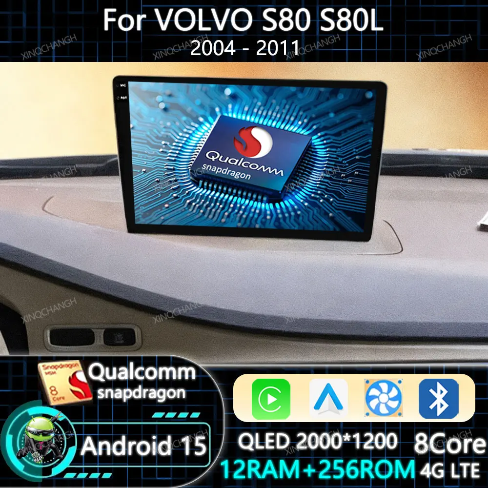 Android 15 Radio de coche Carplay Auto para VOLVO S80 S80L V70 2004 2005 2006 2007 2008 2009 2010 2011 navegación Qualcomm QLED GPS BT