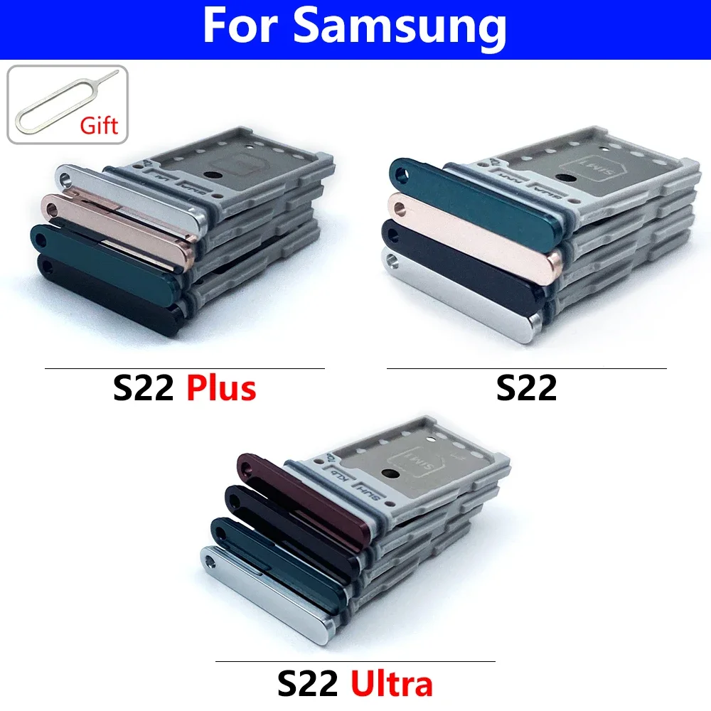 5Pcs， For Samsung S22 Plus Ultra Repair SIM Card Tray chip Slot Holder Replacement Part Dual Card + Pin