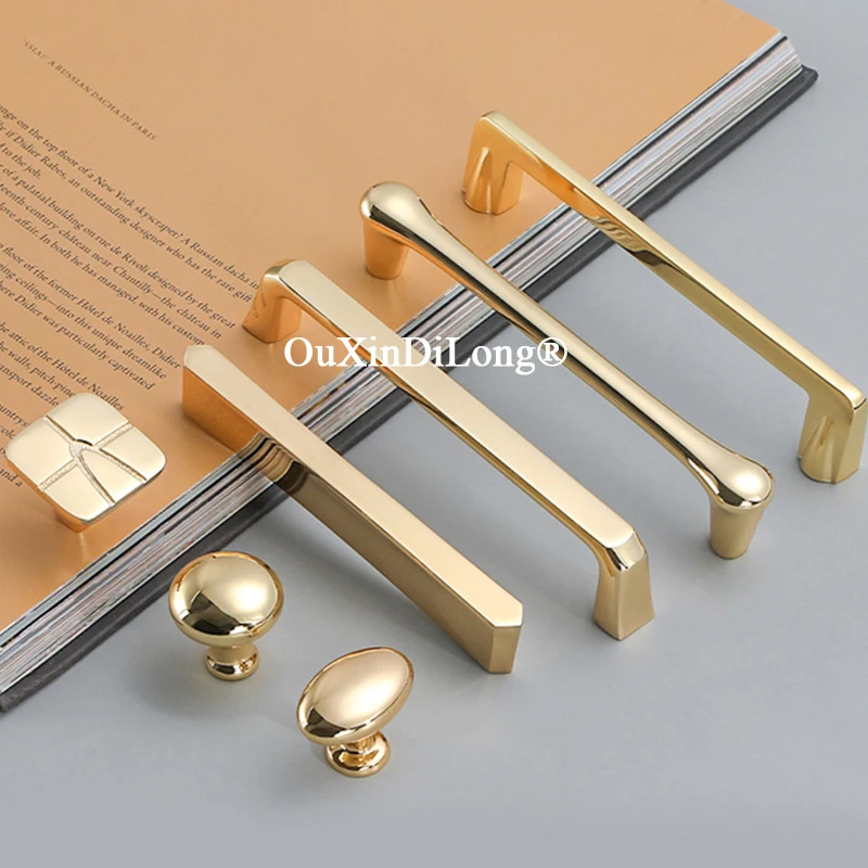 Top Luxury 4PCS Solid Zinc Alloy Gold Furniture Handles Drawer Pulls Cupboard Wardrobe Kitchen Shoe TV Wine Cabinet Pulls Knobs