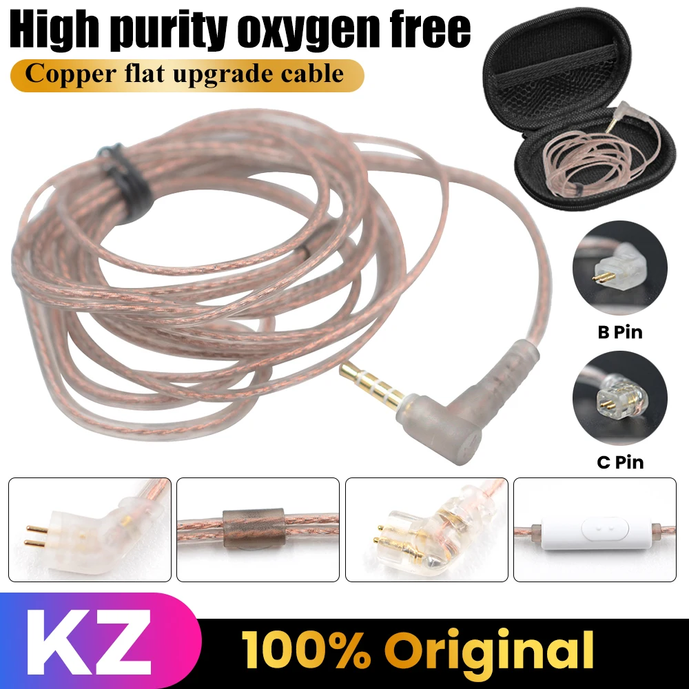 KZ ZS10 ZSN ZEX PRO In Ear Cable High-Purity Oxygen-Free Copper Twisted Earphone Cable 2pin Cable Silver Plated Cable for ZST