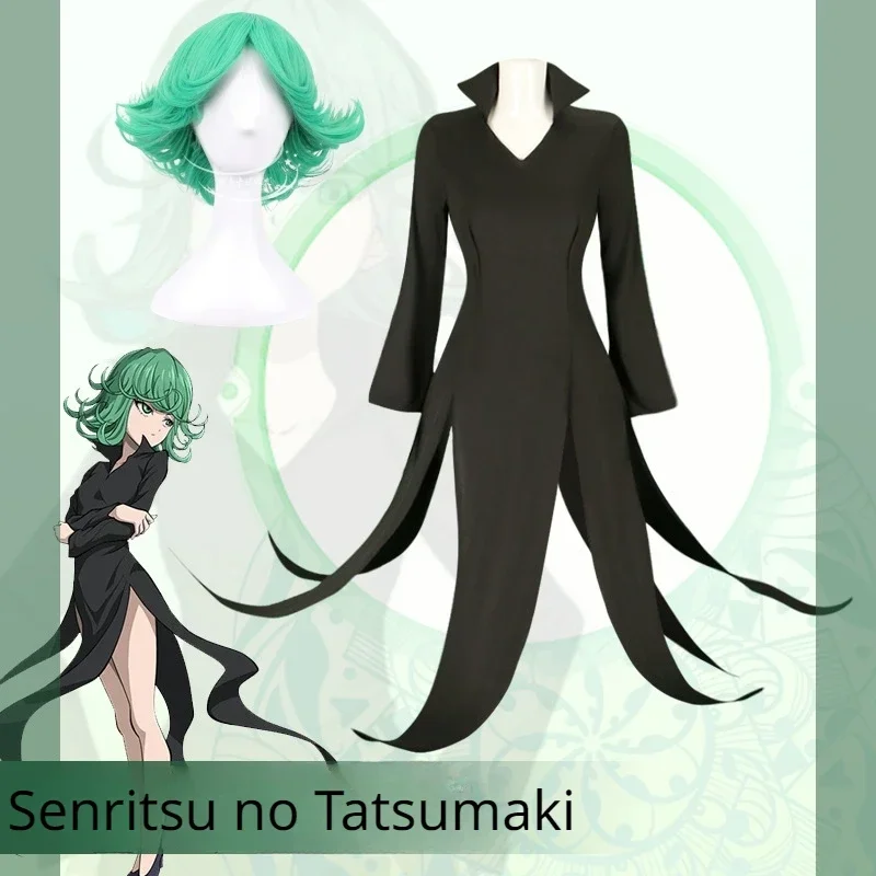 One Punch Man Tornado of Terror Senritsu No Tatsumaki Cosplay Costume Wig Black Dress Women Girl Outfit Halloween Child Adult