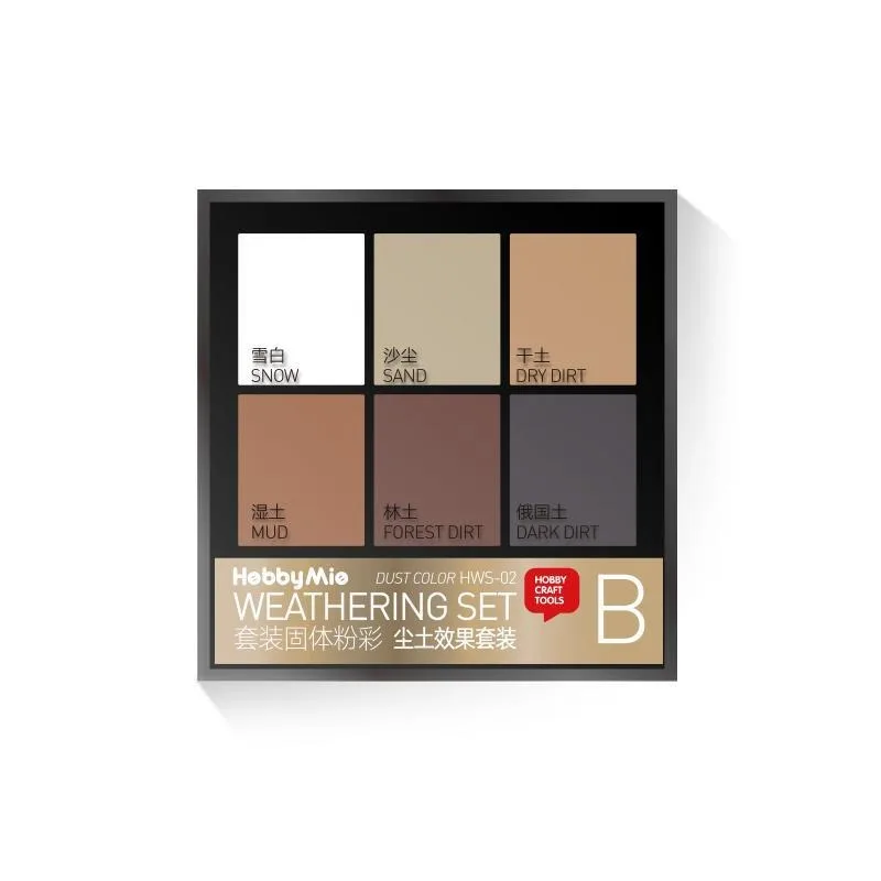 HOBBY MIO HWS-01/02/03 6-kleuren effen pastel verweerset Model Aging Pigment Kit met borstel voor Gundam Mecha Figure Making