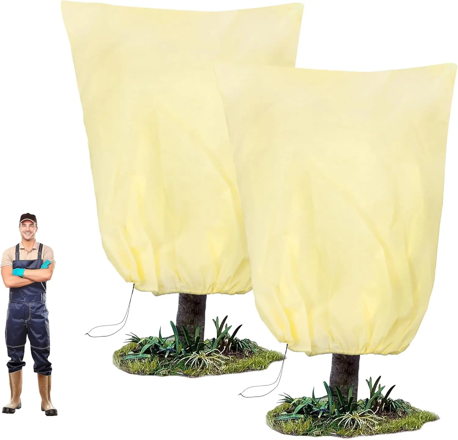 

Очень большие зимние укрытия для растений 80"x95", сверхпрочные морозостойкие ткани плотностью 2.8 унций/кв. ярд с молнией и шнурком для деревьев и кустарников