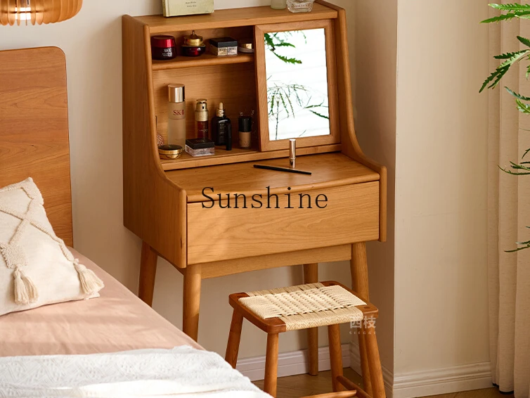 Extremely narrow cherry wood bedroom simple with mirror makeup table integrated