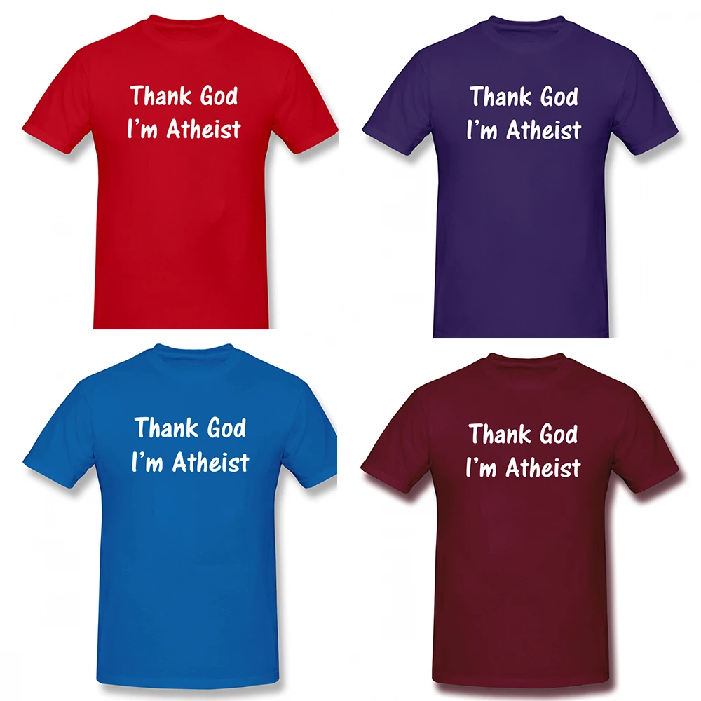 Thank God I'm An Atheist Funny Printed Mens T-Shirt Religion Science Atheism Gift Tops Mens Casual Short Sleeve T Shirt