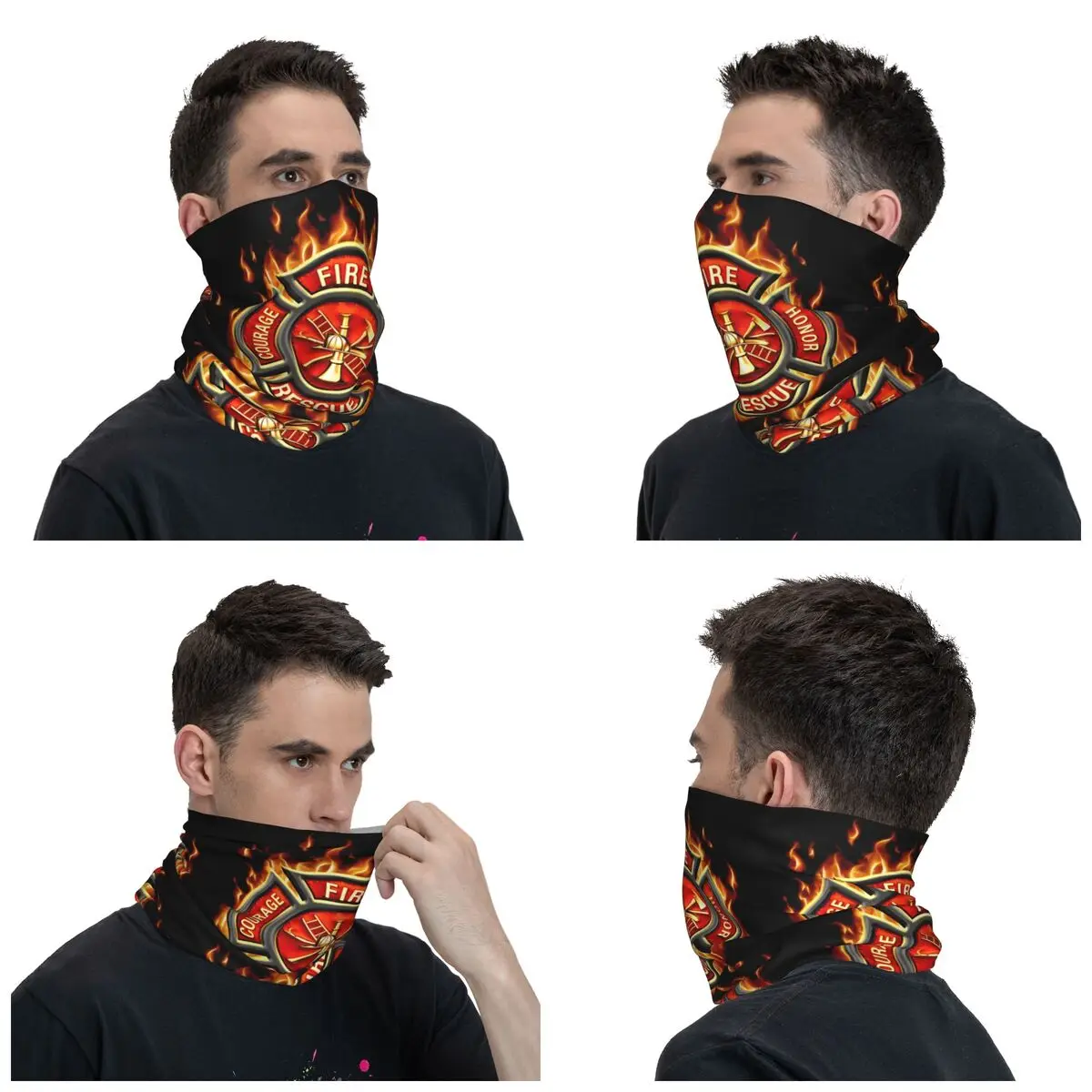 Firefighter Courage Honor Bandana Neck Gaiter Printed Fire Rescue Mask Scarf Multi-use Headband Hiking for Men Women Breathable