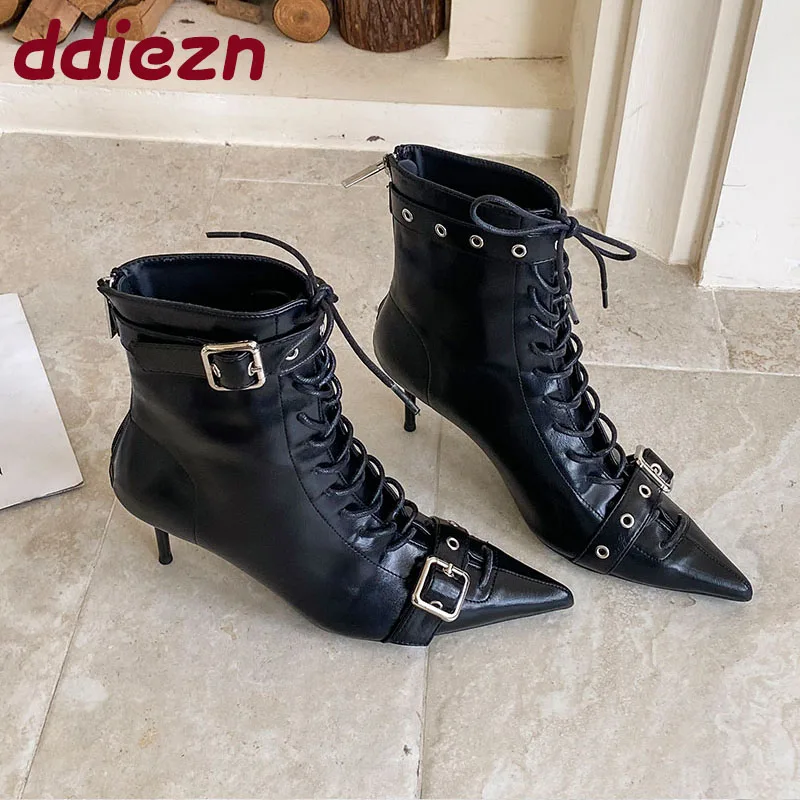 

Новые модные современные женские ботильоны на шнуровке, женские короткие ботинки с пряжкой и ремешком, женские туфли-лодочки на каблуке