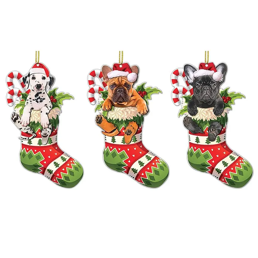 

2024 Acrylic Christmas Elf Pendan Pet Dog Series New Year Decor Xmas Tree Hanging Christmas Tree Ornament Children Gifts
