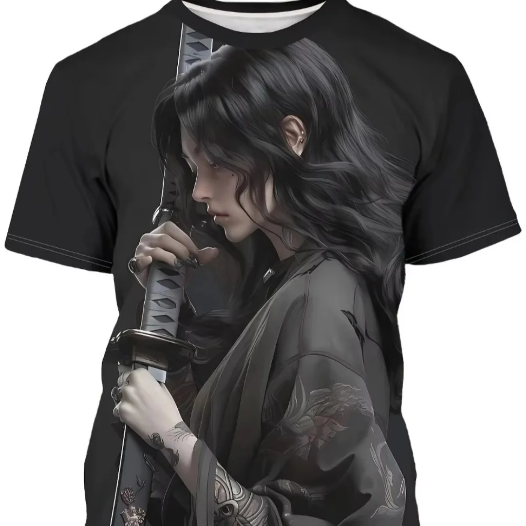 Kaus Grafis Samurai Wanita Jepang Kaus Pria Olahraga Musim Panas Cetak 3d Cepat Kering Kaus Pakaian Anak-anak Wanita Y2k