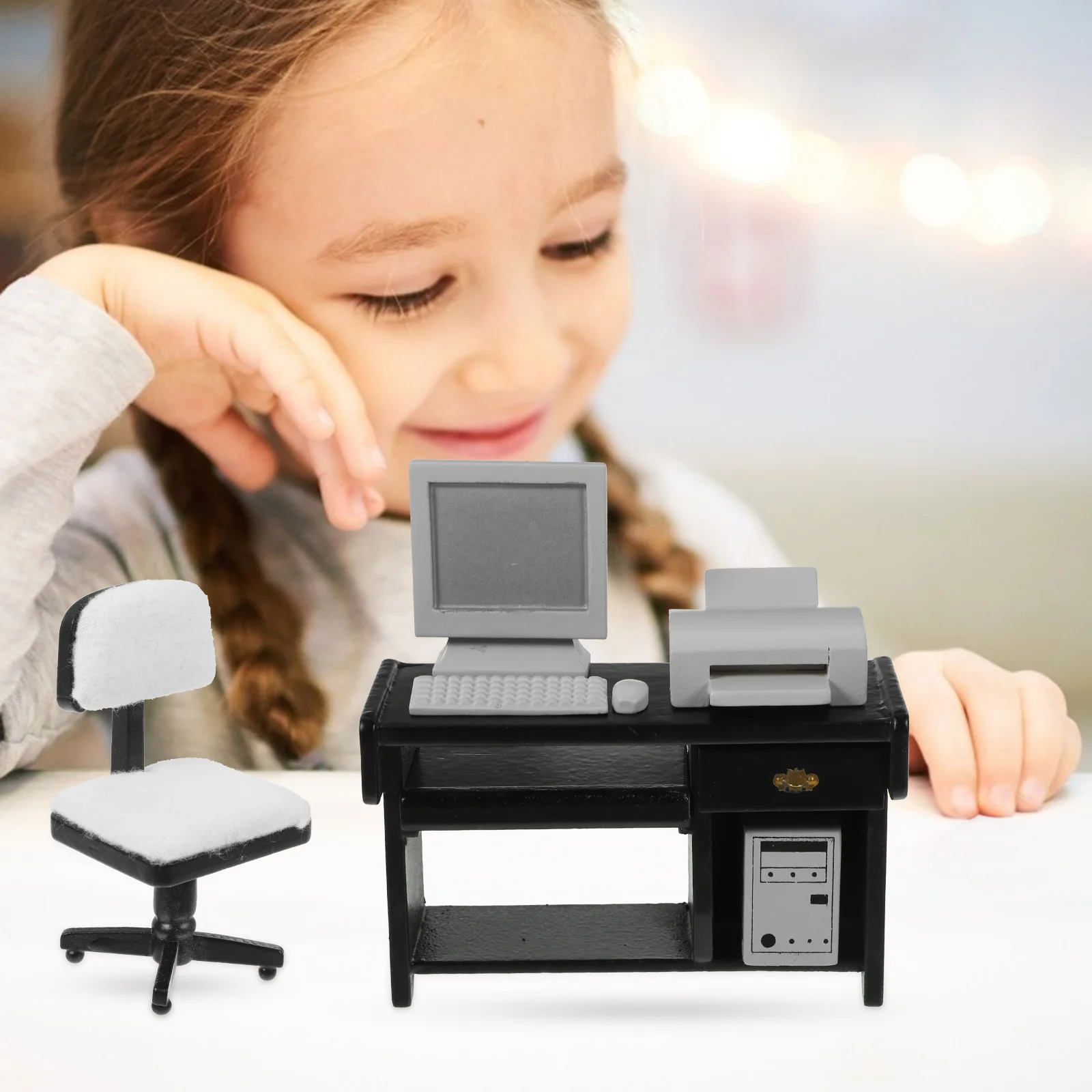 

Mini Computers Office Scene Props House Furniture Accessories Toy Dollhouse Miniatures Black Desk Decor