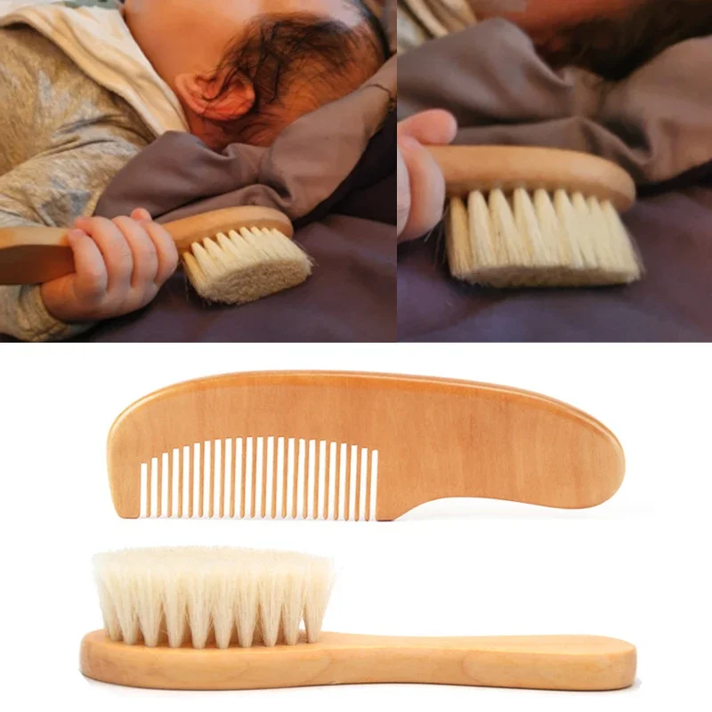 Newborn Baby Natural Wooden Boys Girls Soft Wool Hair Brush Head Comb Infant Head Massager Portable Bath Brush Comb for Kids