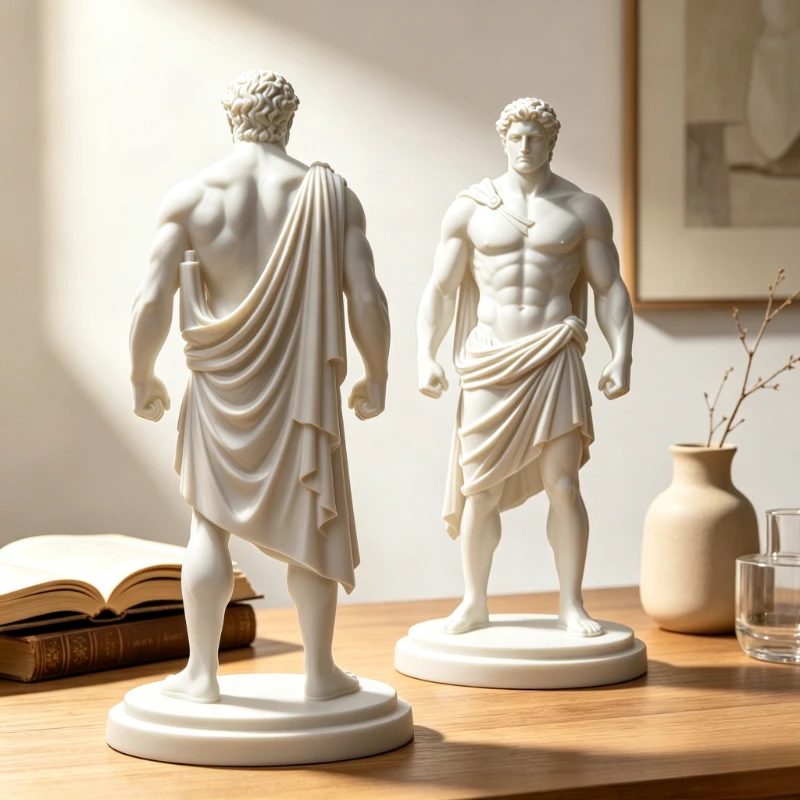 Male Statue with Cloak &Toga,Ancient Greek Demigod Figure,Dark Retro Bookshelf Desktop Decor, Spiritual Collectible Gift