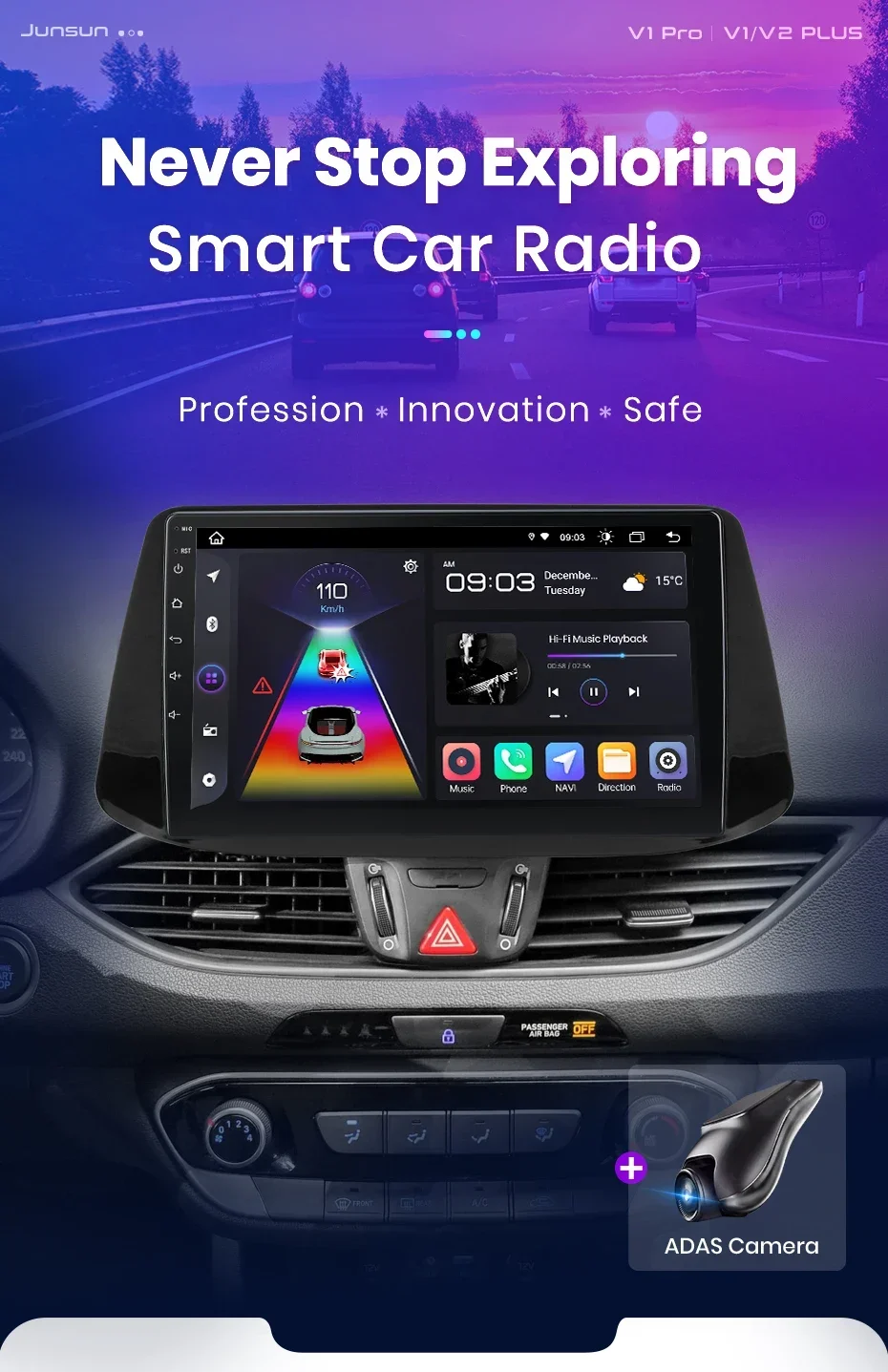 Junsun drahtloses Carplay Android Autoradio für Hyundai i30 Auto intelligente Systeme rds bt dsp 2 din Autoradio – Detail 1