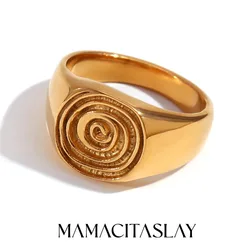 MamacitaSlay Unique Fingerprint Swirl Ripple Gold Silver Colour Rings Womens Stainless Steel Tarnish Free Jewelry Accessories